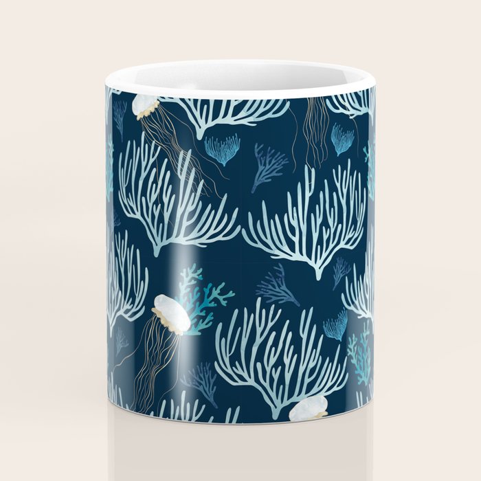 Jellyfish and Coral-Navy Coffee Mug Gallery Image 4