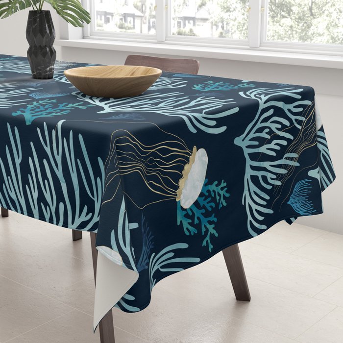 Jellyfish and Coral-Navy Tablecloth Gallery Image 3