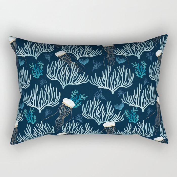 Jellyfish and Coral-Navy Rectangular Pillow Gallery Image 2