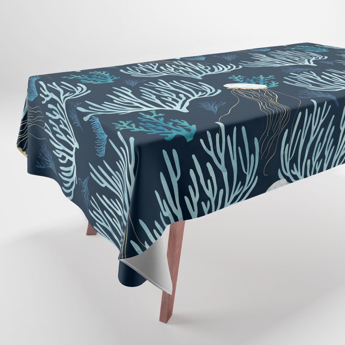 Jellyfish and Coral-Navy Tablecloth Gallery Image 1