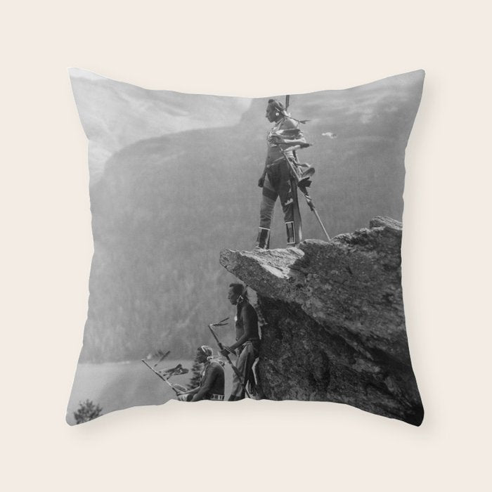 Eagle's Lookout, Blackfoot tribe members, Glacier Park, Montana, 1913 black and white photography Throw Pillow Gallery Image 6