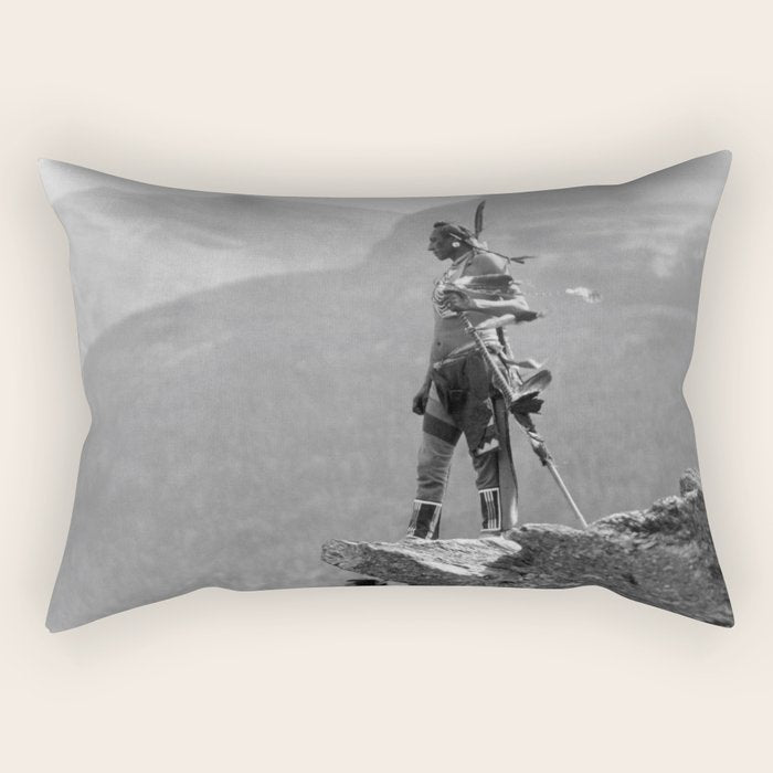 Eagle's Lookout, Blackfoot tribe members, Glacier Park, Montana, 1913 black and white photography Rectangular Pillow Gallery Image 1