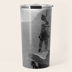 Eagle's Lookout, Blackfoot tribe members, Glacier Park, Montana, 1913 black and white photography Travel Mug Gallery Image 1