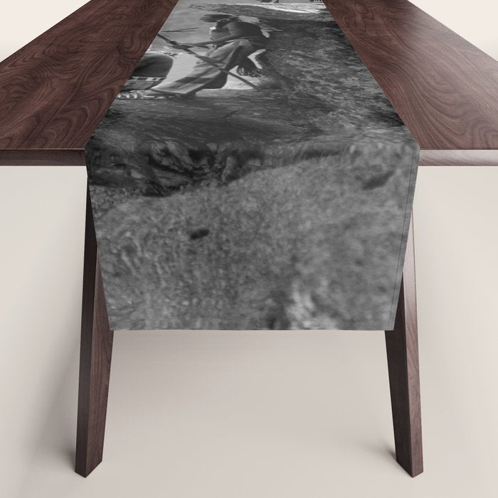 Eagle's Lookout, Blackfoot tribe members, Glacier Park, Montana, 1913 black and white photography Table Runner Gallery Image 1