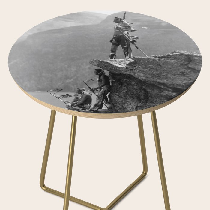 Eagle's Lookout, Blackfoot tribe members, Glacier Park, Montana, 1913 black and white photography Side Table Gallery Image 2