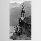 Eagle's Lookout, Blackfoot tribe members, Glacier Park, Montana, 1913 black and white photography Tablecloth Gallery Image 2