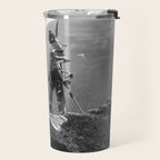 Eagle's Lookout, Blackfoot tribe members, Glacier Park, Montana, 1913 black and white photography Travel Mug Gallery Image 2