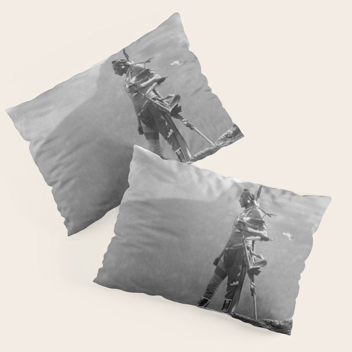 Eagle's Lookout, Blackfoot tribe members, Glacier Park, Montana, 1913 black and white photography Pillow Sham Gallery Image 1