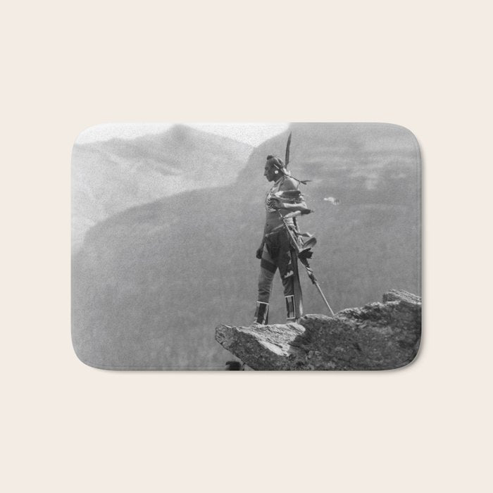 Eagle's Lookout, Blackfoot tribe members, Glacier Park, Montana, 1913 black and white photography Bath Mat Gallery Image 1