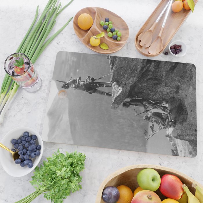 Eagle's Lookout, Blackfoot tribe members, Glacier Park, Montana, 1913 black and white photography Cutting Board Gallery Image 2