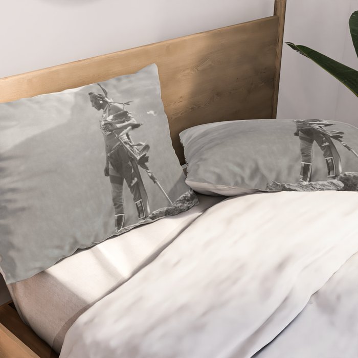 Eagle's Lookout, Blackfoot tribe members, Glacier Park, Montana, 1913 black and white photography Pillow Sham Gallery Image 2