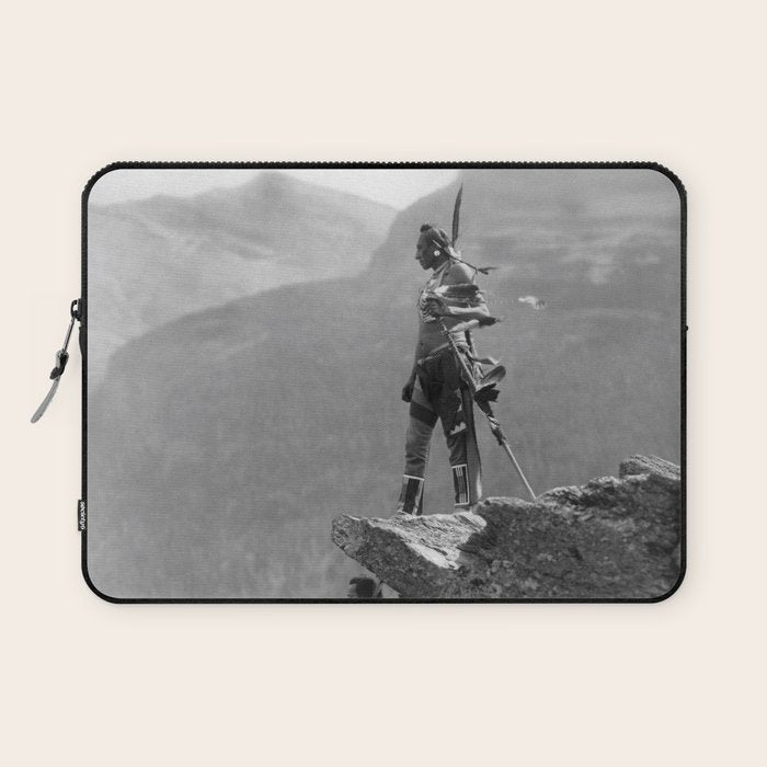 Eagle's Lookout, Blackfoot tribe members, Glacier Park, Montana, 1913 black and white photography Laptop Sleeve Gallery Image 1
