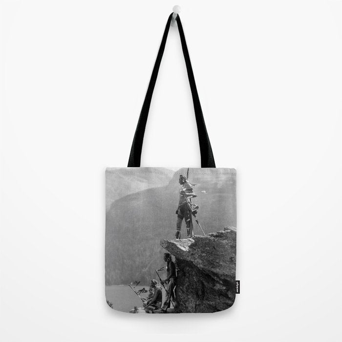Eagle's Lookout, Blackfoot tribe members, Glacier Park, Montana, 1913 black and white photography Tote Bag Gallery Image 2