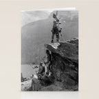 Eagle's Lookout, Blackfoot tribe members, Glacier Park, Montana, 1913 black and white photography Stationery Card Gallery Image 2