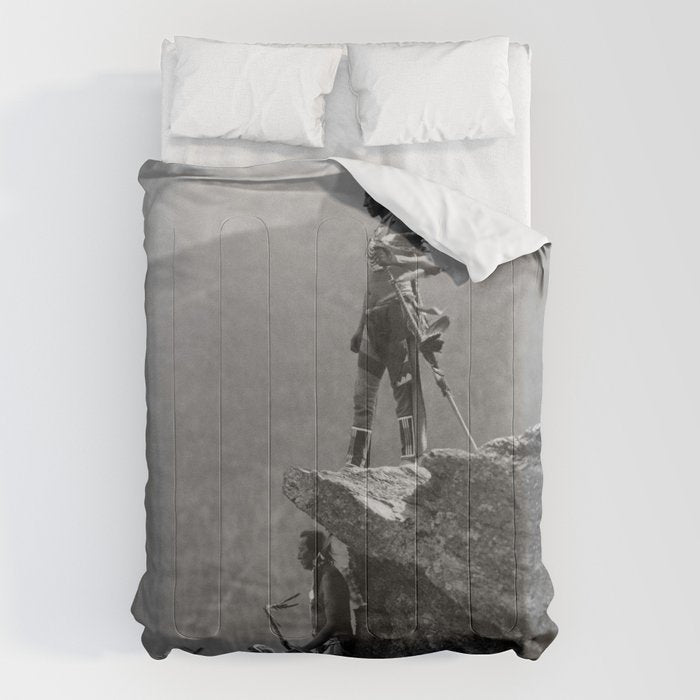 Eagle's Lookout, Blackfoot tribe members, Glacier Park, Montana, 1913 black and white photography Comforter Gallery Image 6