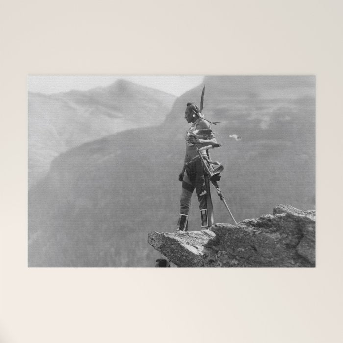 Eagle's Lookout, Blackfoot tribe members, Glacier Park, Montana, 1913 black and white photography Welcome Mat Gallery Image 1