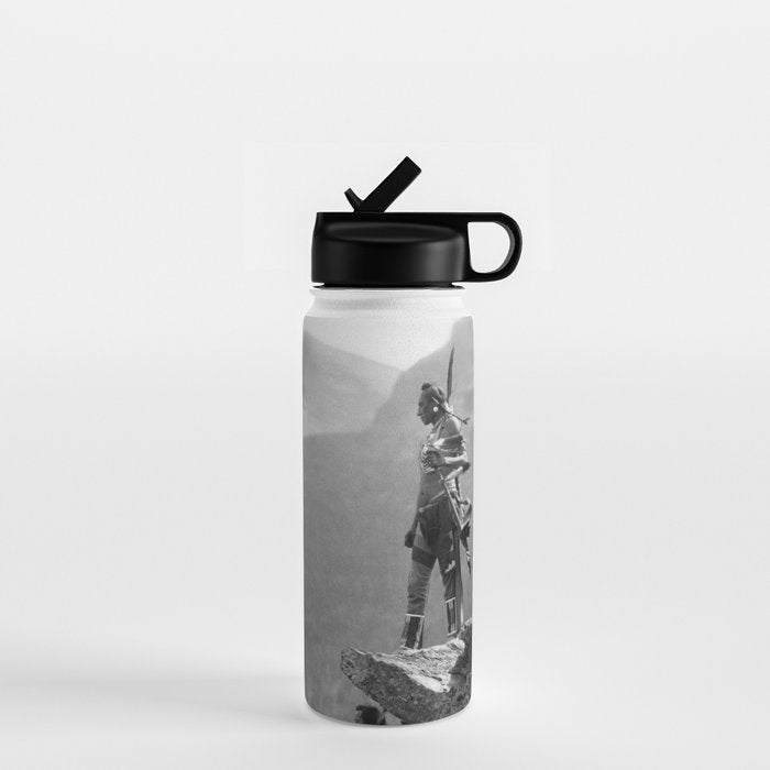 Eagle's Lookout, Blackfoot tribe members, Glacier Park, Montana, 1913 black and white photography Water Bottle Gallery Image 1
