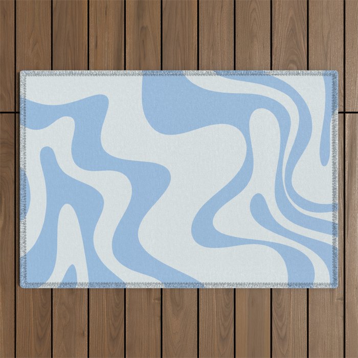 Retro Liquid Swirl Abstract Pattern 3 in Powder Blue Outdoor Rug Gallery Image 1