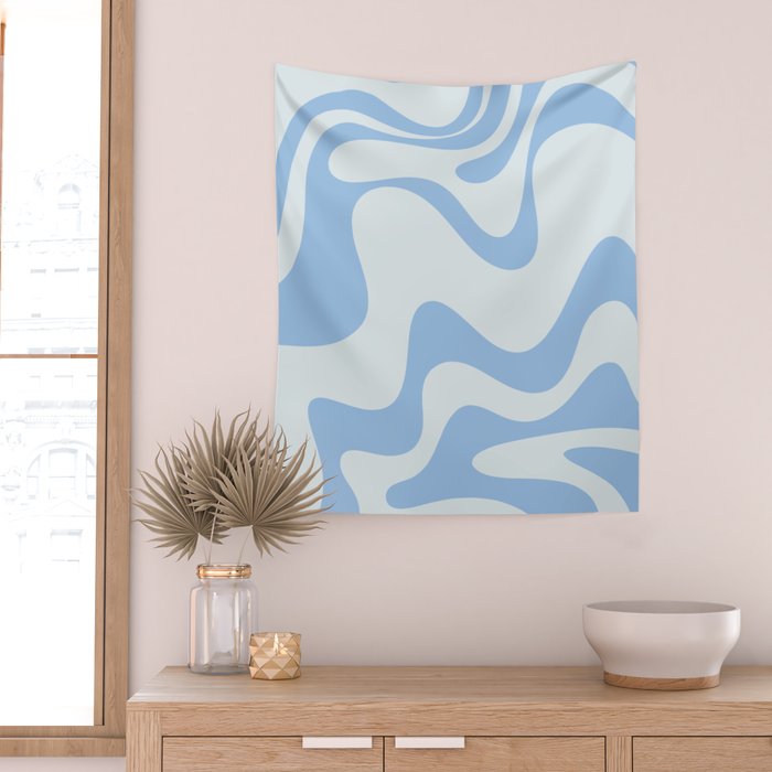 Retro Liquid Swirl Abstract Pattern 3 in Powder Blue Wall Tapestry Gallery Image 2