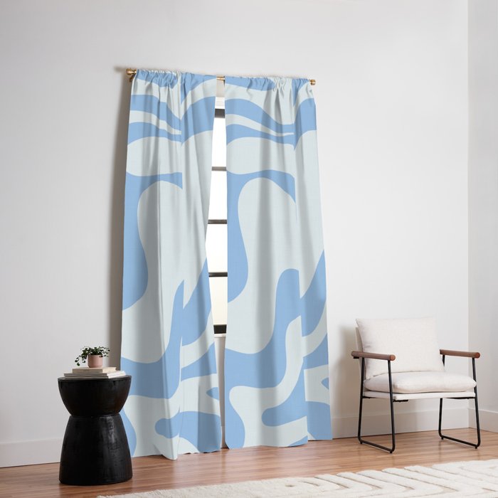 Retro Liquid Swirl Abstract Pattern 3 in Powder Blue Window Curtain Gallery Image 2