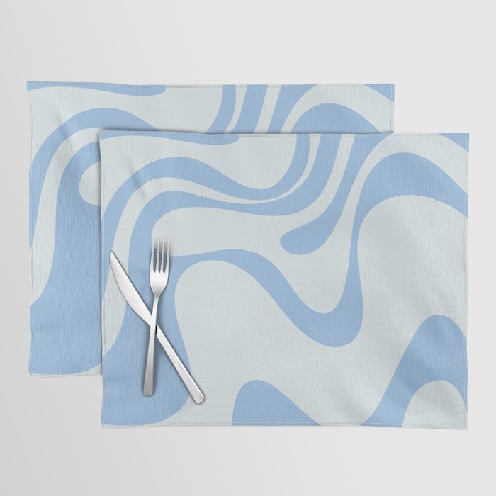 Retro Liquid Swirl Abstract Pattern 3 in Powder Blue Placemat Gallery Image 1