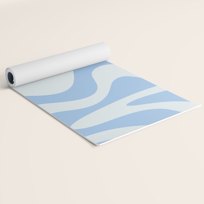 Retro Liquid Swirl Abstract Pattern 3 in Powder Blue Yoga Mat Gallery Image 2