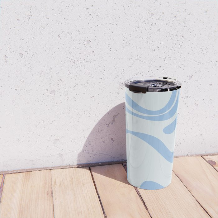 Retro Liquid Swirl Abstract Pattern 3 in Powder Blue Travel Mug Gallery Image 4