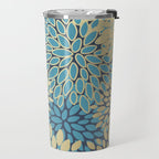 Christmas, Flower Garden, Gold and Blue, Floral Prints Travel Mug Gallery Image 2