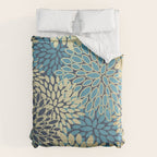 Christmas, Flower Garden, Gold and Blue, Floral Prints Comforter Gallery Image 6