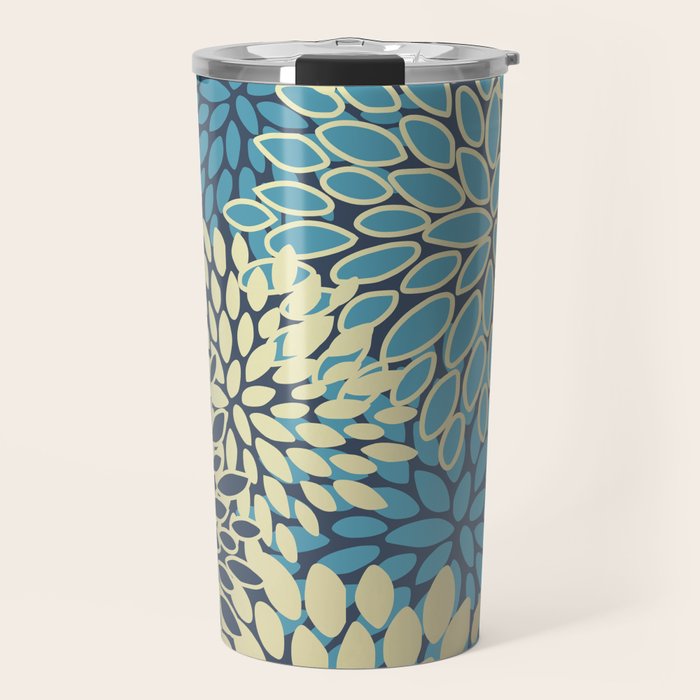 Christmas, Flower Garden, Gold and Blue, Floral Prints Travel Mug Gallery Image 1