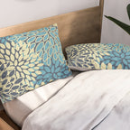 Christmas, Flower Garden, Gold and Blue, Floral Prints Pillow Sham Gallery Image 2