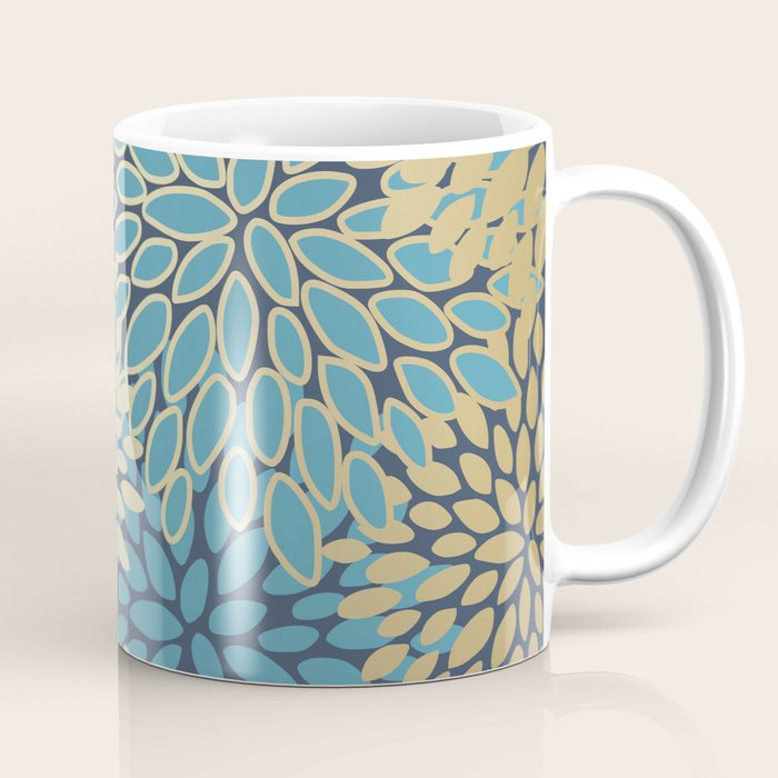 Christmas, Flower Garden, Gold and Blue, Floral Prints Coffee Mug Gallery Image 1
