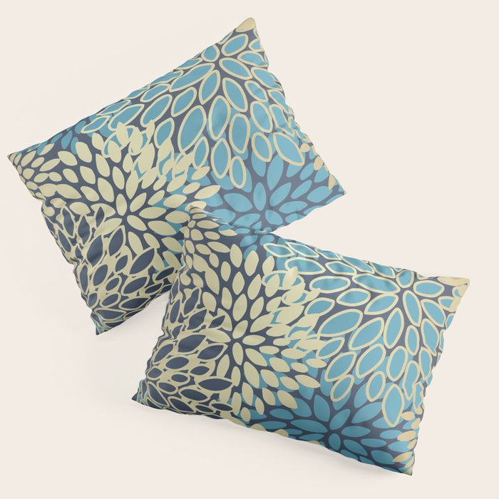 Christmas, Flower Garden, Gold and Blue, Floral Prints Pillow Sham Gallery Image 1
