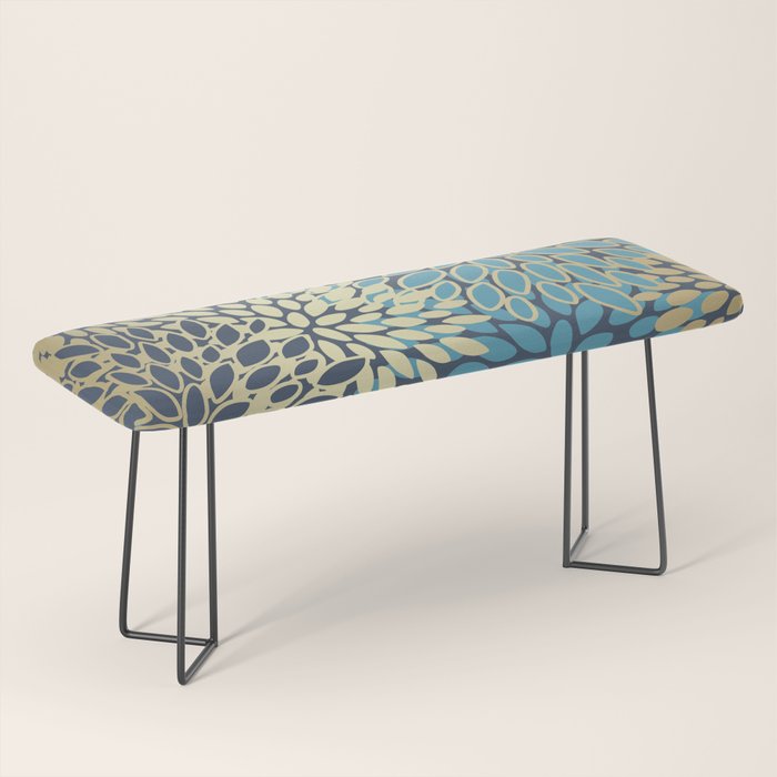 Christmas, Flower Garden, Gold and Blue, Floral Prints Bench Gallery Image 1