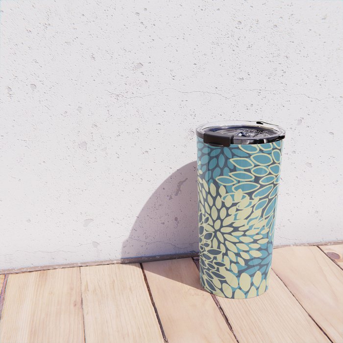 Christmas, Flower Garden, Gold and Blue, Floral Prints Travel Mug Gallery Image 4