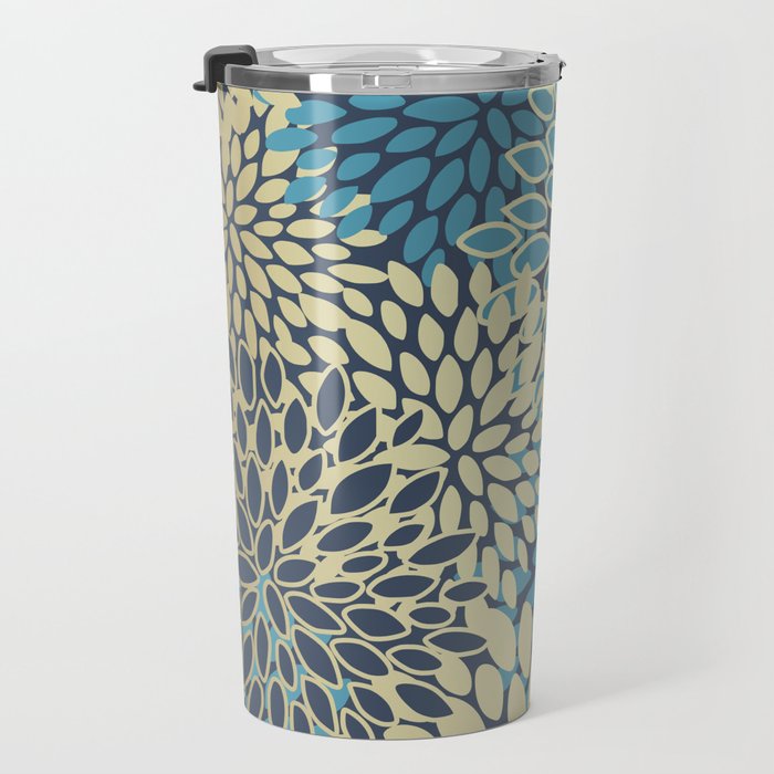 Christmas, Flower Garden, Gold and Blue, Floral Prints Travel Mug Gallery Image 3