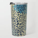 Christmas, Flower Garden, Gold and Blue, Floral Prints Travel Mug Gallery Image 3