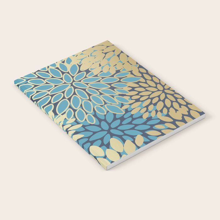 Christmas, Flower Garden, Gold and Blue, Floral Prints Notebook Gallery Image 2