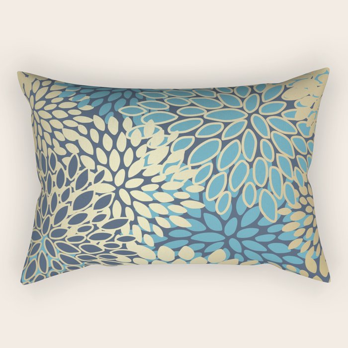 Christmas, Flower Garden, Gold and Blue, Floral Prints Rectangular Pillow Gallery Image 1