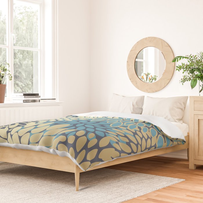 Christmas, Flower Garden, Gold and Blue, Floral Prints Duvet Cover Gallery Image 2