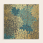 Christmas, Flower Garden, Gold and Blue, Floral Prints Wood Wall Art Gallery Image 1