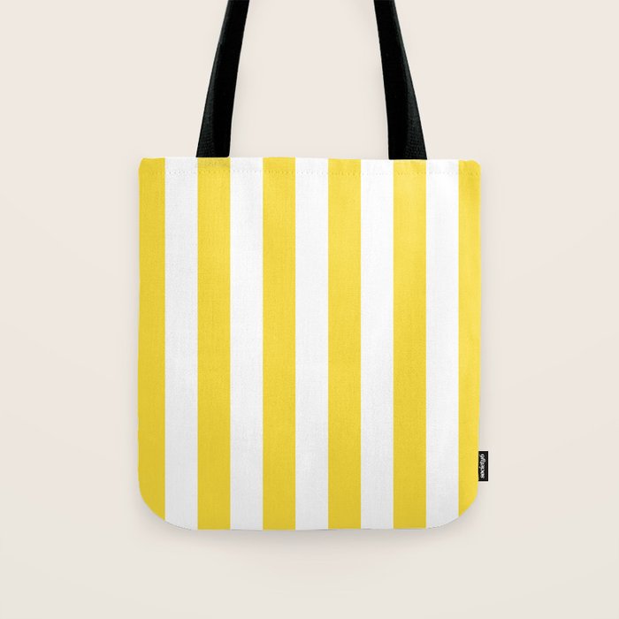 Lemon Yellow and White Wide Stripes Tote Bag