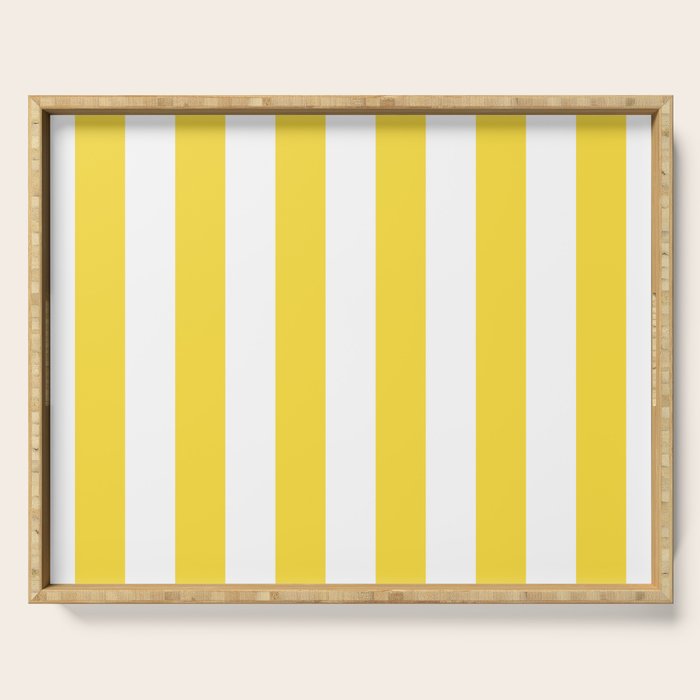Lemon Yellow and White Wide Stripes Serving Tray Gallery Image 1