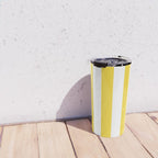 Lemon Yellow and White Wide Stripes Travel Mug Gallery Image 4