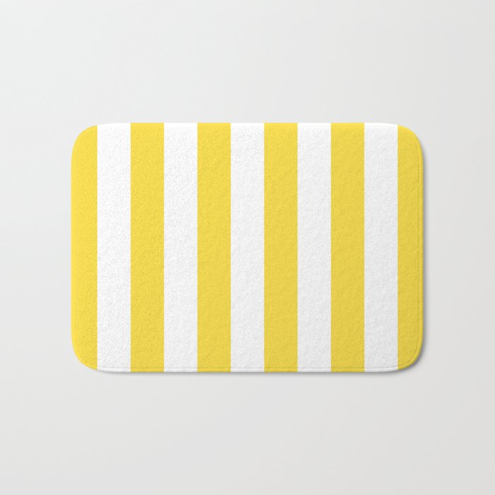 Lemon Yellow and White Wide Stripes Bath Mat Gallery Image 1