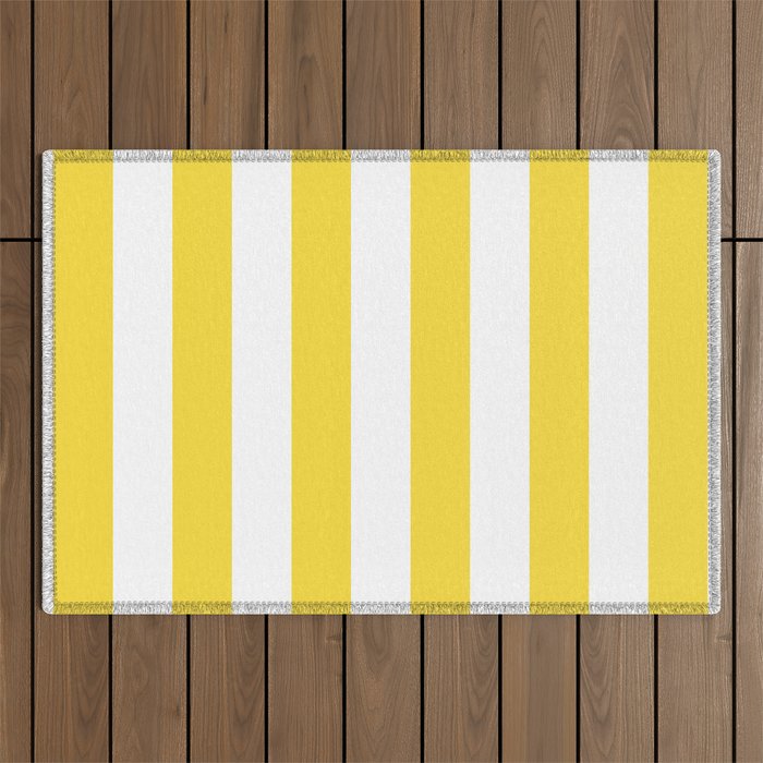 Lemon Yellow and White Wide Stripes Outdoor Rug Gallery Image 1