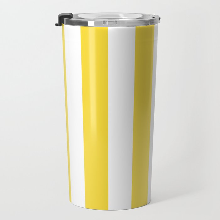 Lemon Yellow and White Wide Stripes Travel Mug Gallery Image 3
