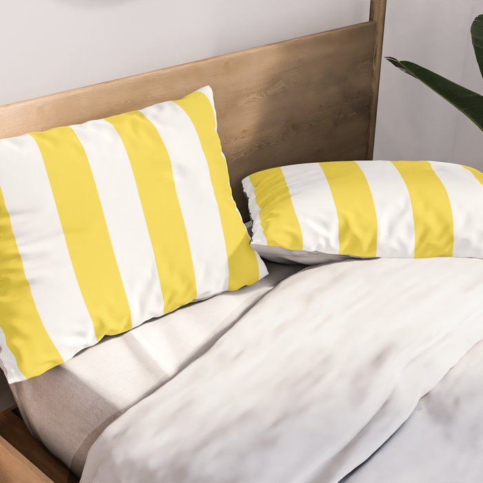 Lemon Yellow and White Wide Stripes Pillow Sham Gallery Image 2