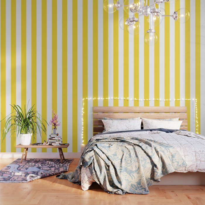 Lemon Yellow and White Wide Stripes Wallpaper Gallery Image 3