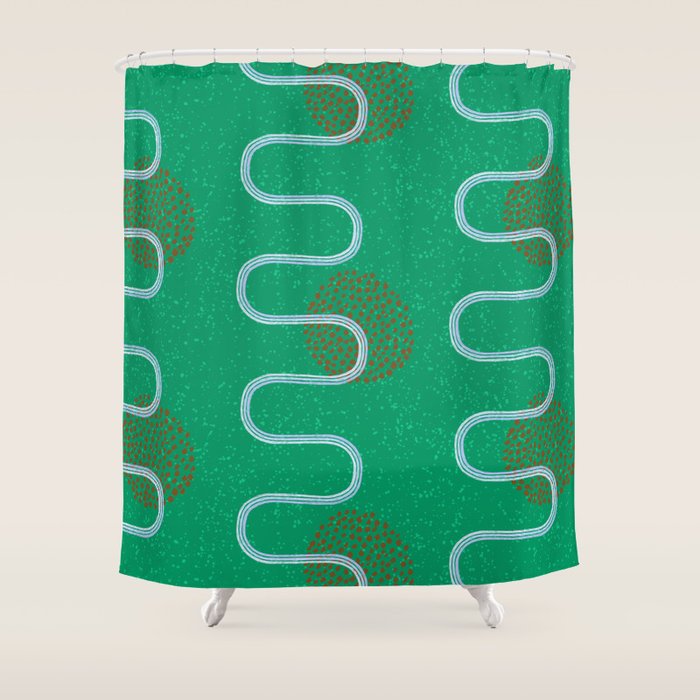 Abstract Fields in Forest Green & Brown Shower Curtain Gallery Image 1
